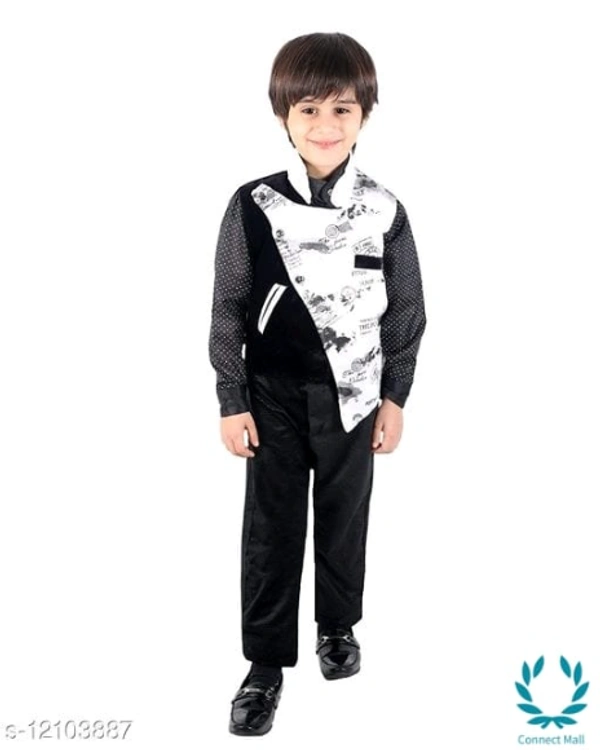 Boy's Ethnic Party Wear Shirt Waistcoat and Pant Set - 1-2 Years, Black, Aqua, Top Fabric Bottom Fabric : Polyster, Multipack :single Add-Ons:bow Tie